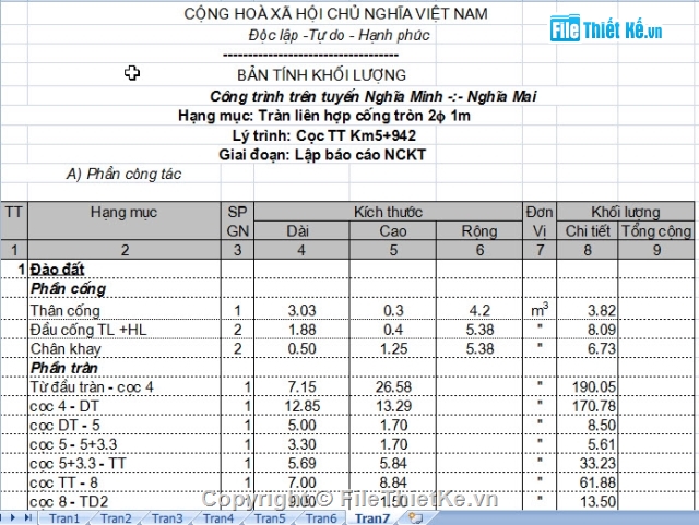 tràn,thiết kế cơ sở,Bản vẽ 7 tràn liên hợp,Khối lượng 7 tràn